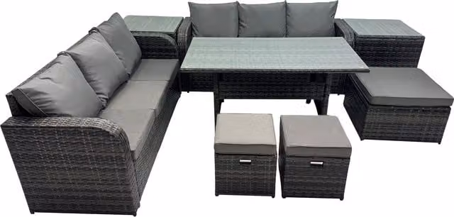 Fimous 9-Seat Outdoor PE Rattan Garden Furniture Set in Dark Grey Mixed