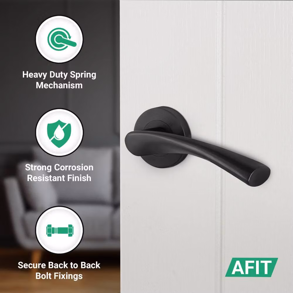 AFIT Matt Black Internal Lever Door Handles, 4 Pairs, Rose Size: 150 x 150 mm – 3