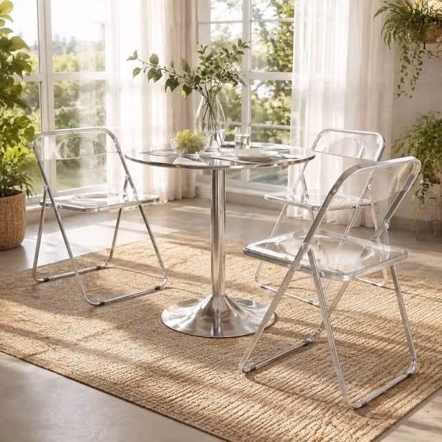 STILVORA Set of 4 Modern Folding Chairs with Transparent Seats and Silver Metal Frames – 1