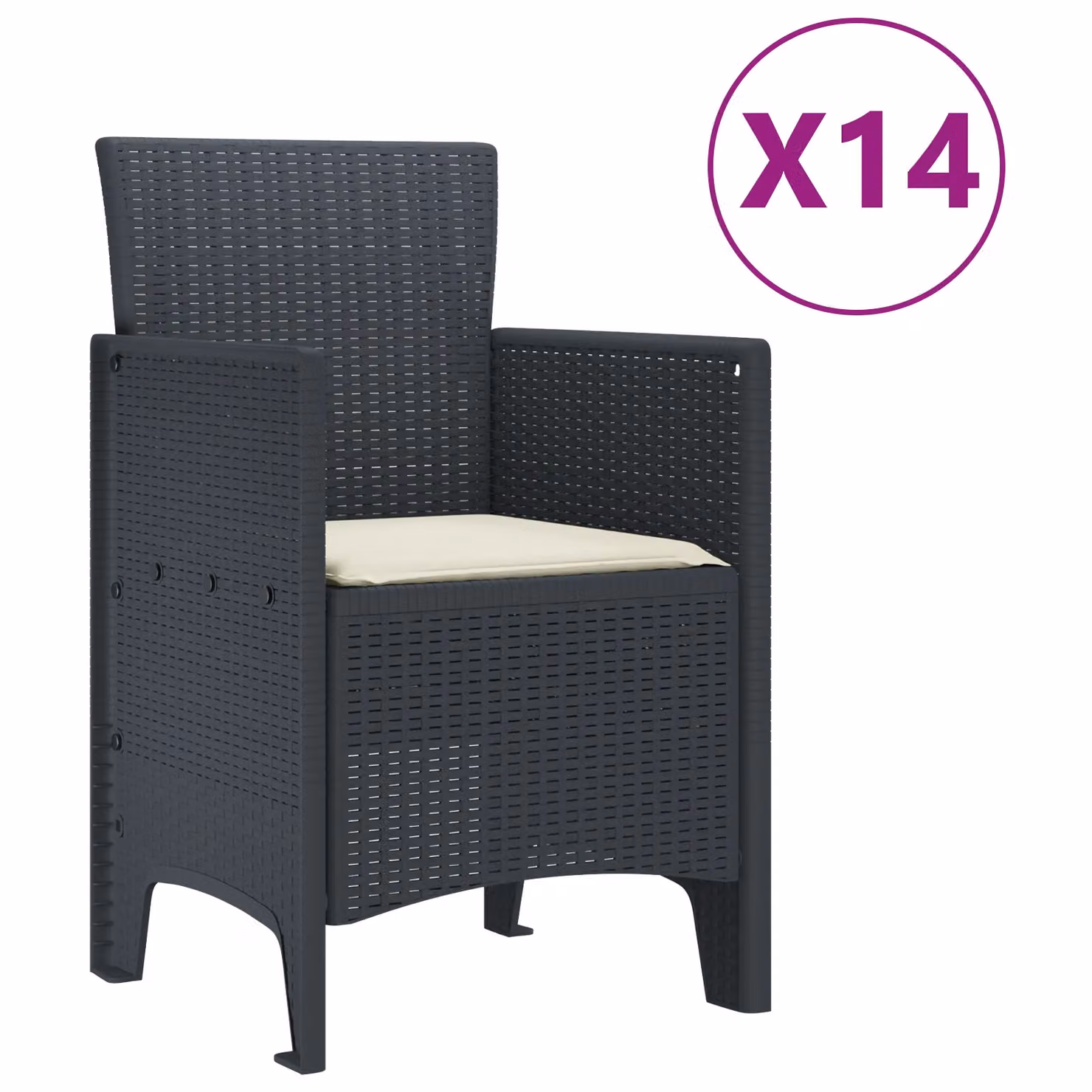 Berkfield Home 15 Piece Anthracite Poly Rattan Garden Dining Set with White Cushions – 3