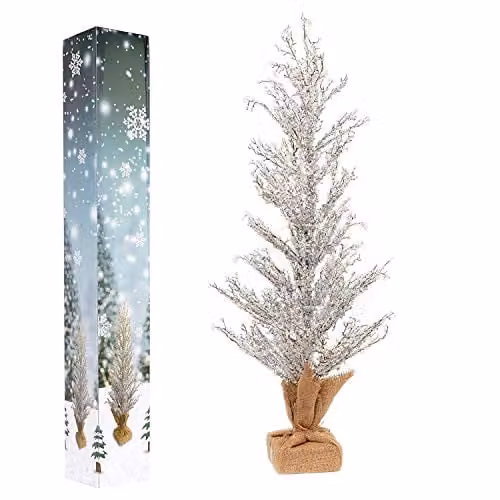 Shatchi Pre-Lit Christmas Tree with Warm White Lights and Crystals, Green and White, Height: 95 cm – 1