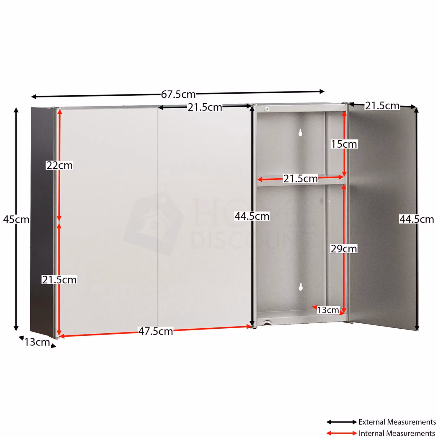 Home Discount Bath Vida Stainless Steel 3-Door Wall Mounted Bathroom Cabinet in Silver with Mirror Doors and Internal Shelves – 2