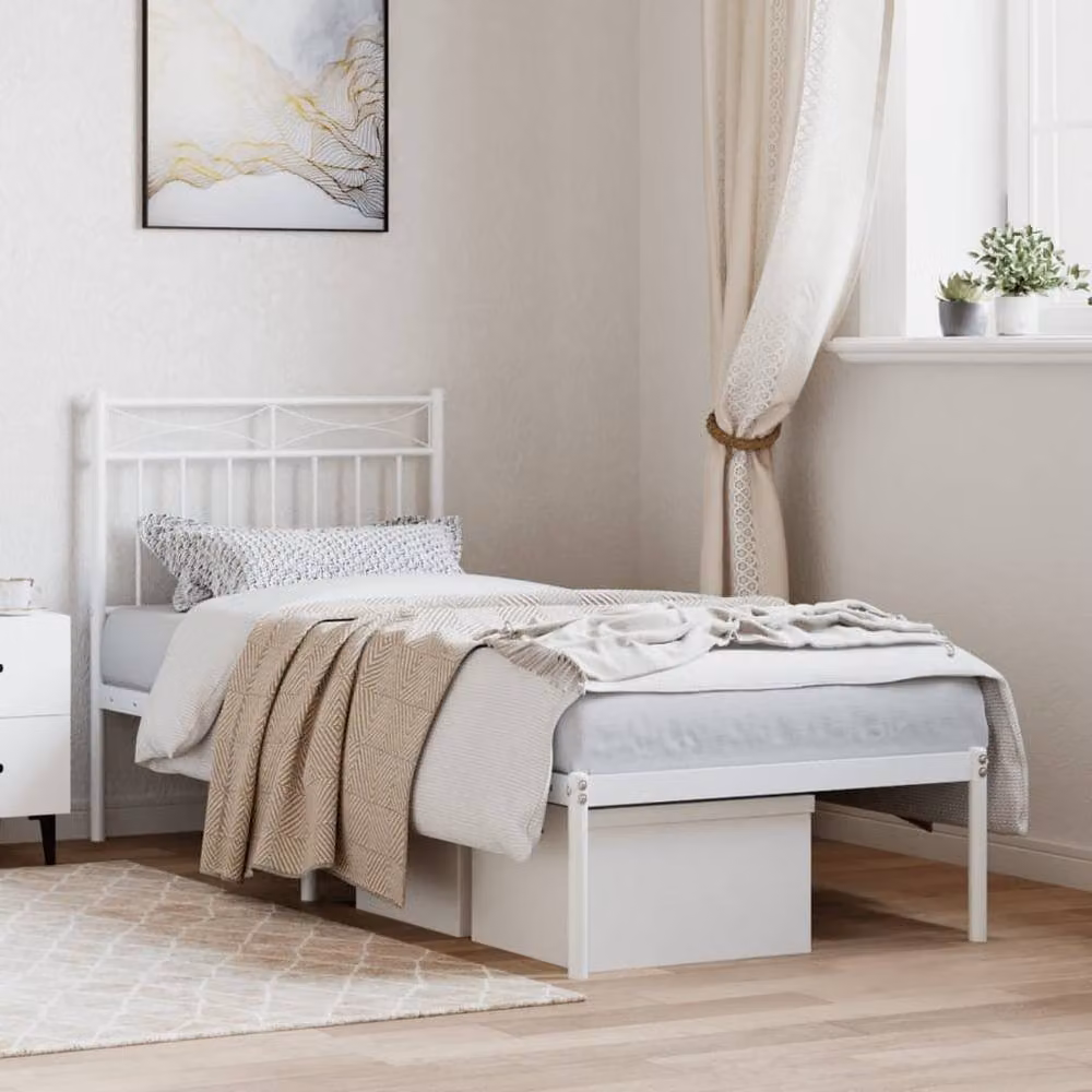 Berkfield Home Metal Bed Frame with Headboard in White, W/D/H: 80 x 190 cm – 2