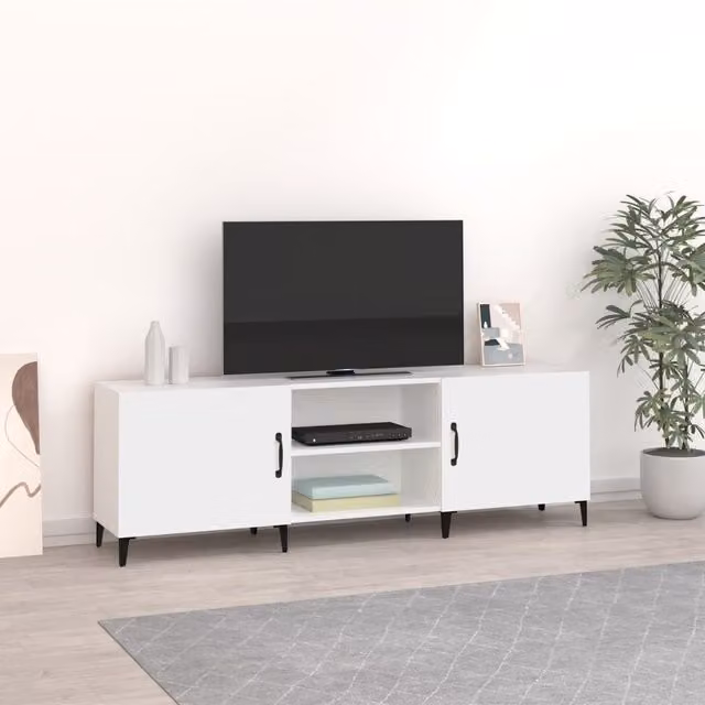 Berkfield Home Classic White TV Cabinet with Media Compartments, W/D/H: 150 x 30 x 50 cm