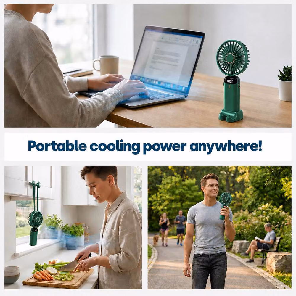 Dragodirect Handheld Mini USB Rechargeable Fan with 5 Speeds and Type C Charging in Green – 3