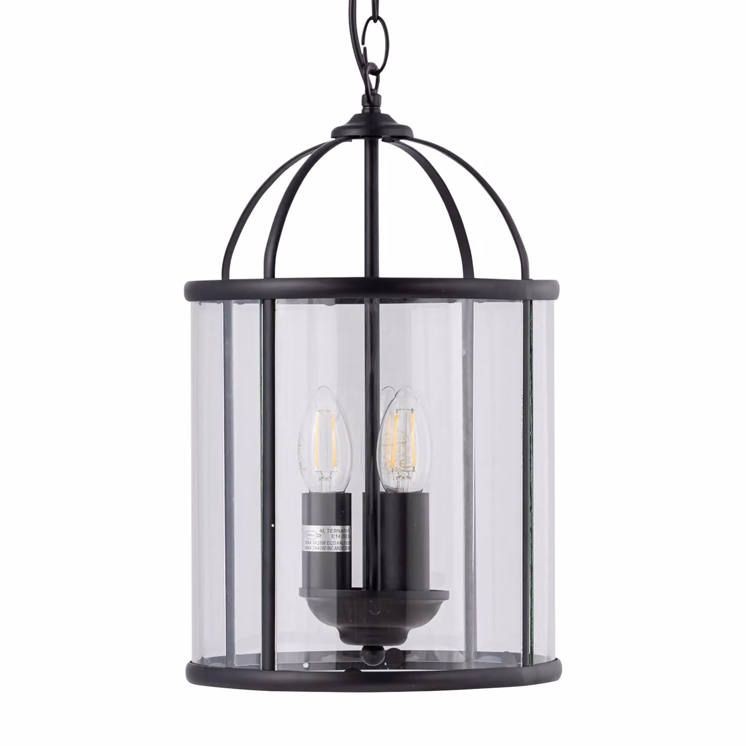 First Choice Lighting Alicia Set of 2 Black 3 Light Lantern Style Pendant Lights with Transparent Glass and Metal Finish – 2