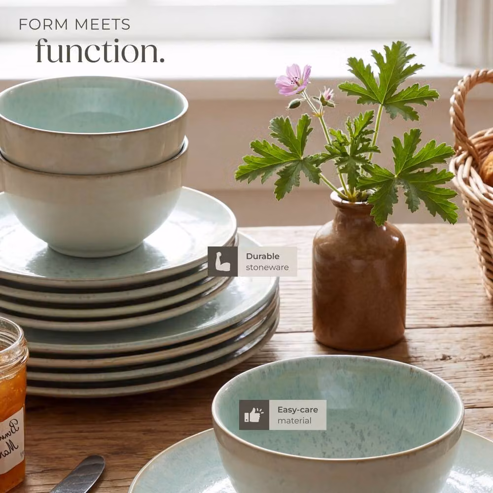 tectake Mare Glazed Stoneware Dinner Set for 6 People in Green – 3