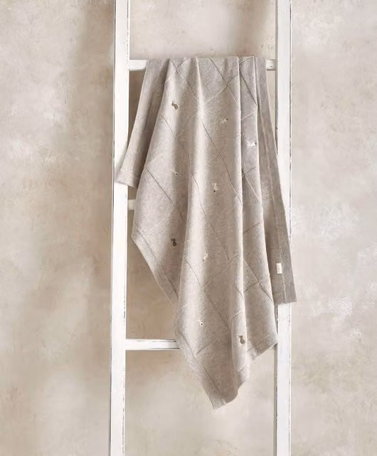 Mamas & Papas Grey Knitted Cotton Patchwork Baby Blanket
