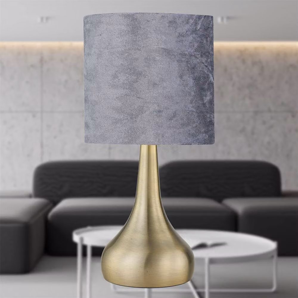 First Choice Lighting Romana Antique Brass Touch Table Lamp with Grey Fabric Shade – 2