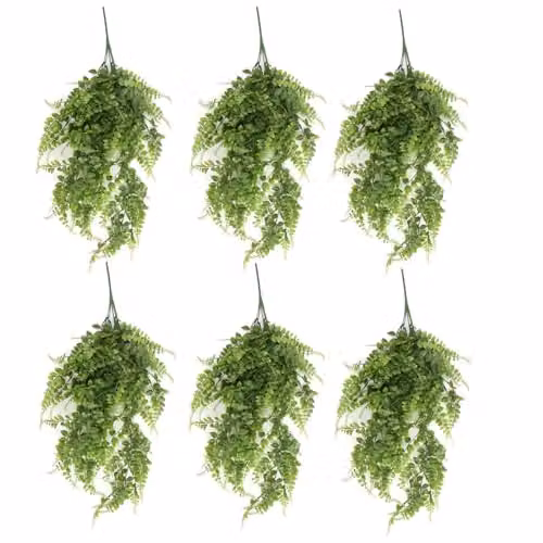 Leaf Pack of 6 Green Artificial Hanging Plants, UV and Fire Resistant, 85cm – 1