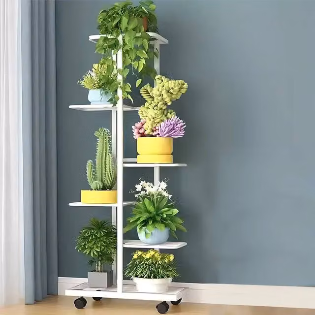 NESTLUNE 6 Tier White Metal Plant Shelf Rack Display W/D/H: 100 x 100 x 100 cm – 1