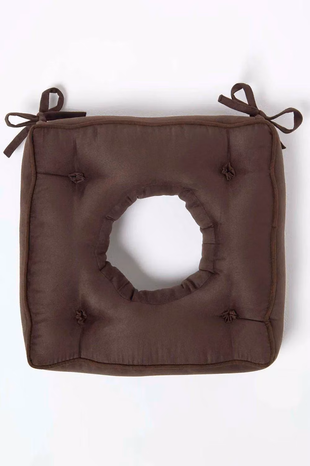 Homescapes Brown Faux Suede Coccyx Cushion with Ties, W/D/H: 40 x 40 x 10 cm – 3