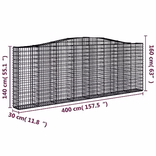 vidaXL Set of 15 Arched Gabion Baskets in Silver Galvanised Steel, W/D/H: 400 x 30 x 140/160 cm – 2