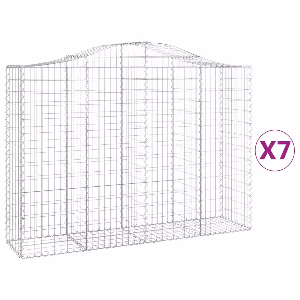 Berkfield Home Arched Gabion Baskets, 7 Piece Set, Silver Galvanised Steel, W: 200 cm, D: 50 cm, H: 140-160 cm – 2