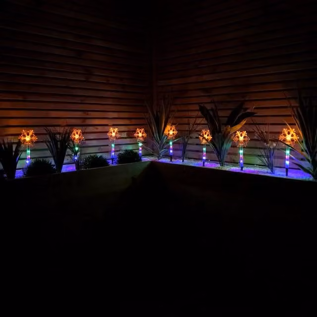 Samuel Alexander Set of 8 Battery Operated LED Multi Coloured Snowflake Path Lights with Timer – 1