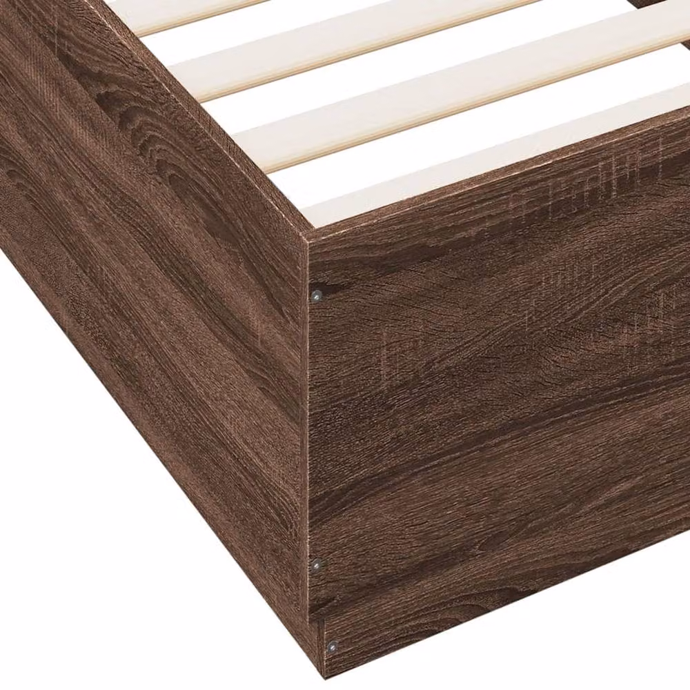 Berkfield Home Modern Bed Frame in Brown Oak with LED Under-Bed Lighting and USB Charging Port, W/D/H: 90 x 200 cm – 5