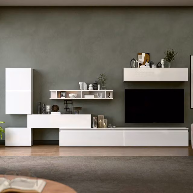 Decorotika Lund Wall Mounted Minimalist Entertainment Center in High Gloss White