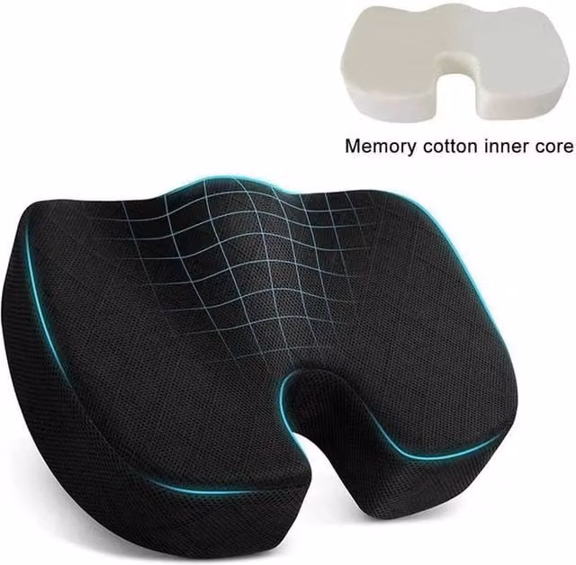 PAWNORA Black Memory Foam Orthopaedic Coccyx Seat Pillow for Back Pain Relief, W: 125 cm, L: 190 cm – 1