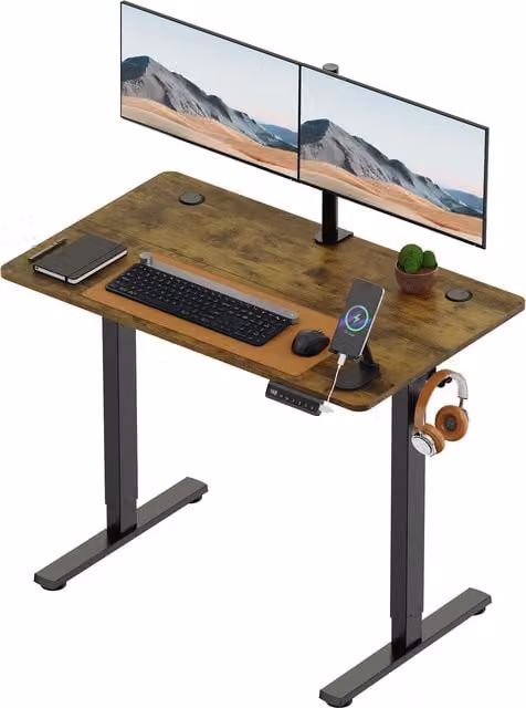VonHaus Height Adjustable Electric Standing Desk in Walnut Brown