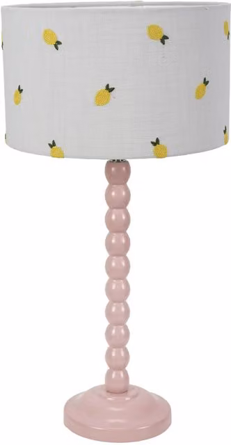 ValueLights Bobbins Table Lamp in Rose Pink with Fabric Drum Shade