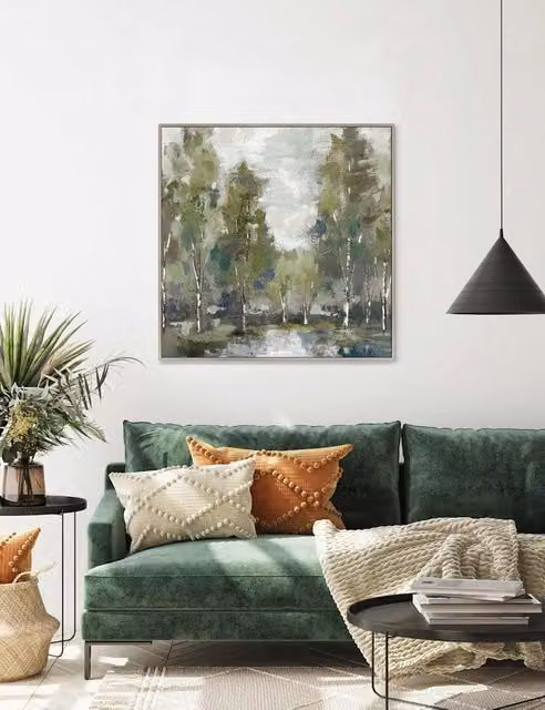 Gallery Direct At Dawn Square Framed Canvas Landscape Painting in Green