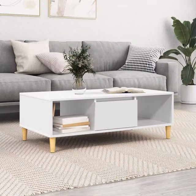 Berkfield Home Modern White Rectangular Coffee Table with Height Adjustable Wood Top – 1
