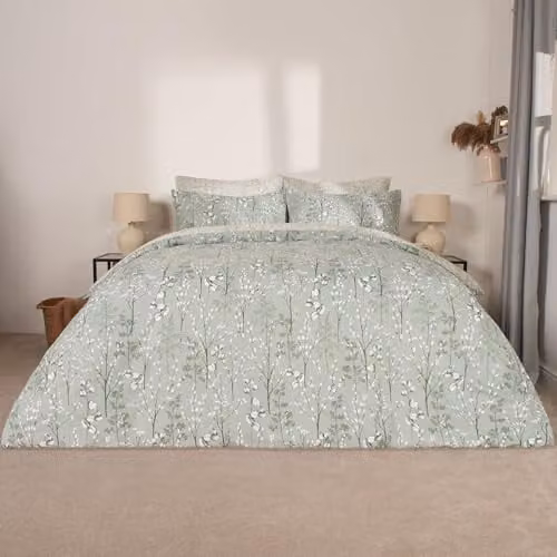 OHS Willow Branch Reversible Duvet Cover and Pillowcase Set, Green, Single, W/H: 135 x 200 cm, Pillowcase: 50 x 75 cm