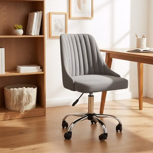 Orsina Ergonomic Modern Home Office Chair in Off-White Leather Effect with Silver Metal Accents