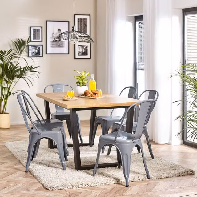 FurnitureboxUK Cotswold Oak Dining Table with 4 Colton Metal Dining Chairs in Grey