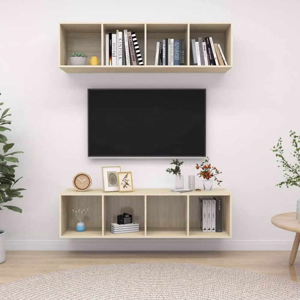 Berkfield Home Set of 2 Wall-mounted TV Cabinets in Sonoma Oak Light Brown – 2