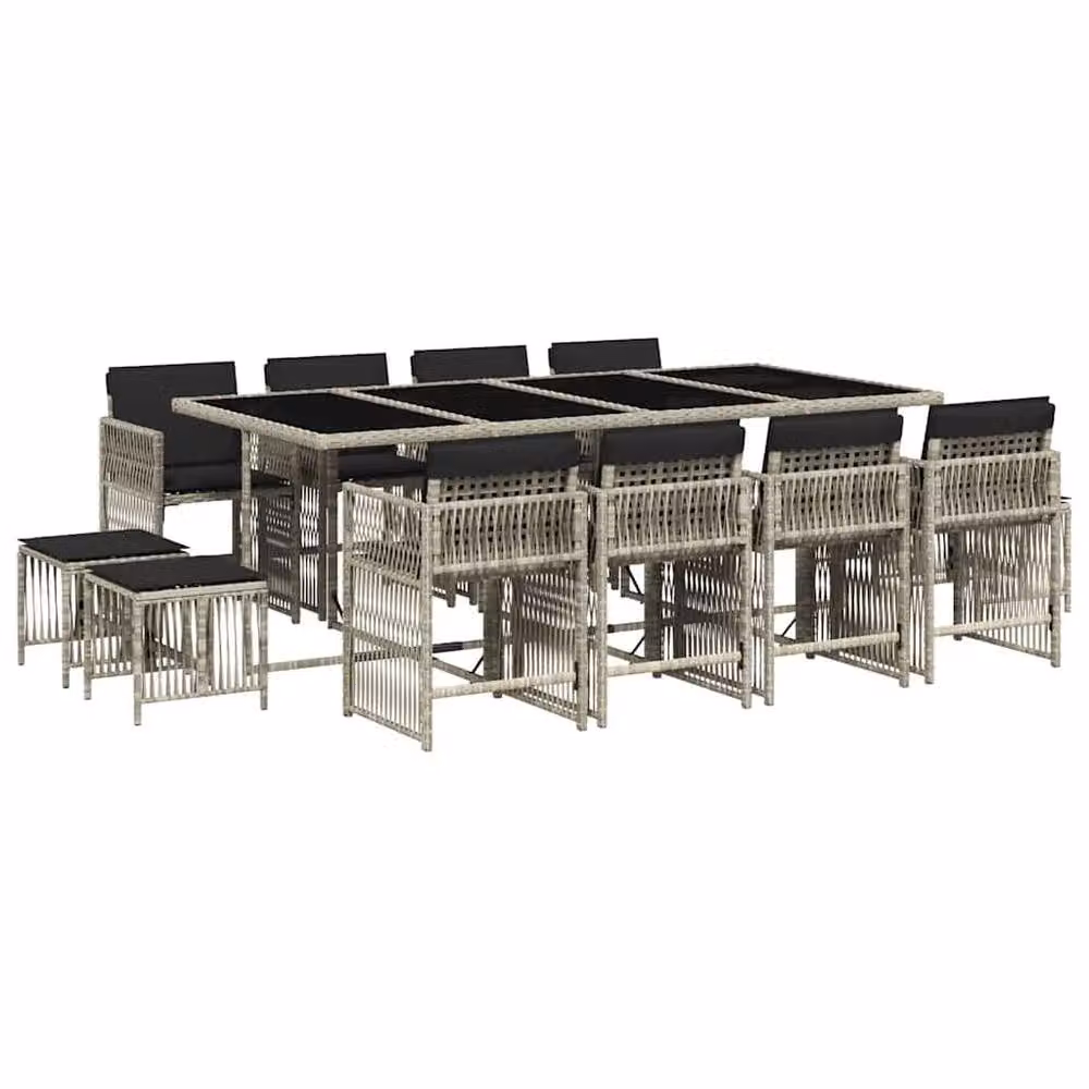 Berkfield Home 13 Piece Light Grey Poly Rattan Garden Dining Set with Cushions – 2