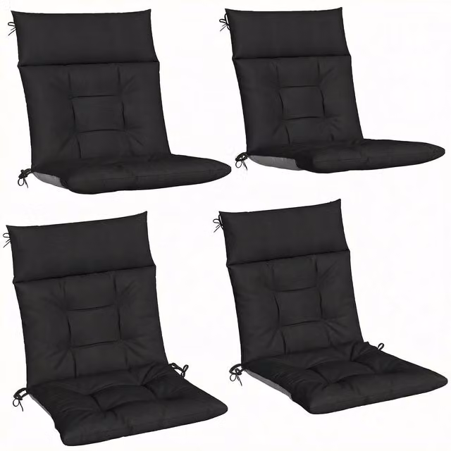 Outsunny Set of 4 Waterproof Non-Slip Patio Chair Cushions in Black, W/D: 112 x 53 cm