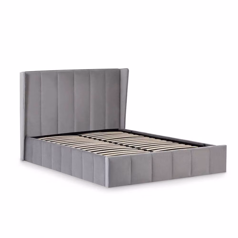 Cheshire Modern Grey Velvet Upholstered Ottoman Storage Bed with Lift Up Base, W/D/H: 150 x 200 cm – 2