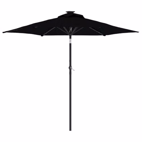 vidaXL Garden Parasol with LEDs, Steel Pole and Polyester Canopy, Black, W/D/H: 225 x 225 x 212 cm