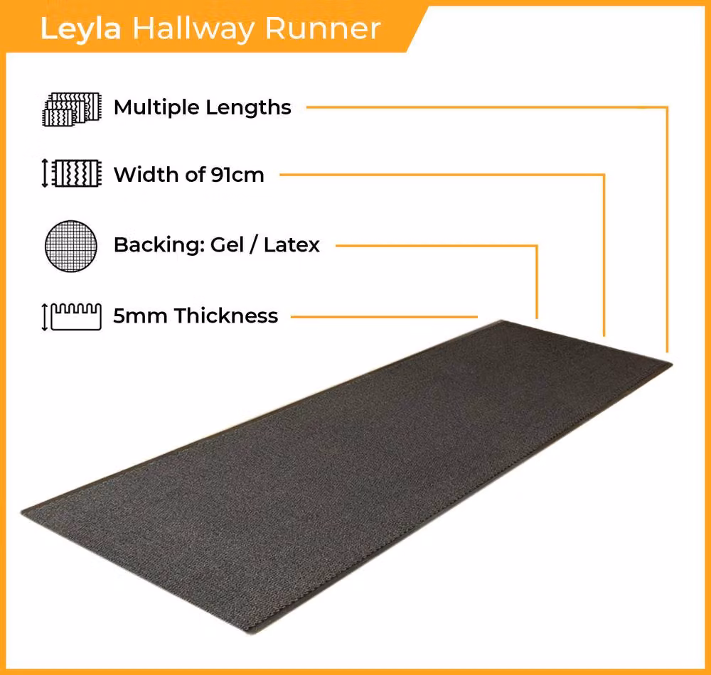 runrug Leyla Non-Slip Hardwearing Hallway Runner Rug in Black, W/L: 90 x 270 cm – 2