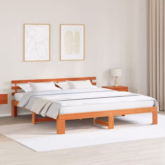 Berkfield Home Solid Pine Wood Bed Frame, Wax Brown, 200 x 200 cm
