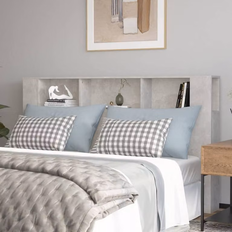 Berkfield Home Modern Headboard Cabinet in Concrete Grey with Integrated Shelf, W: 180 cm, D: 18.5 cm, H: 104.5 cm