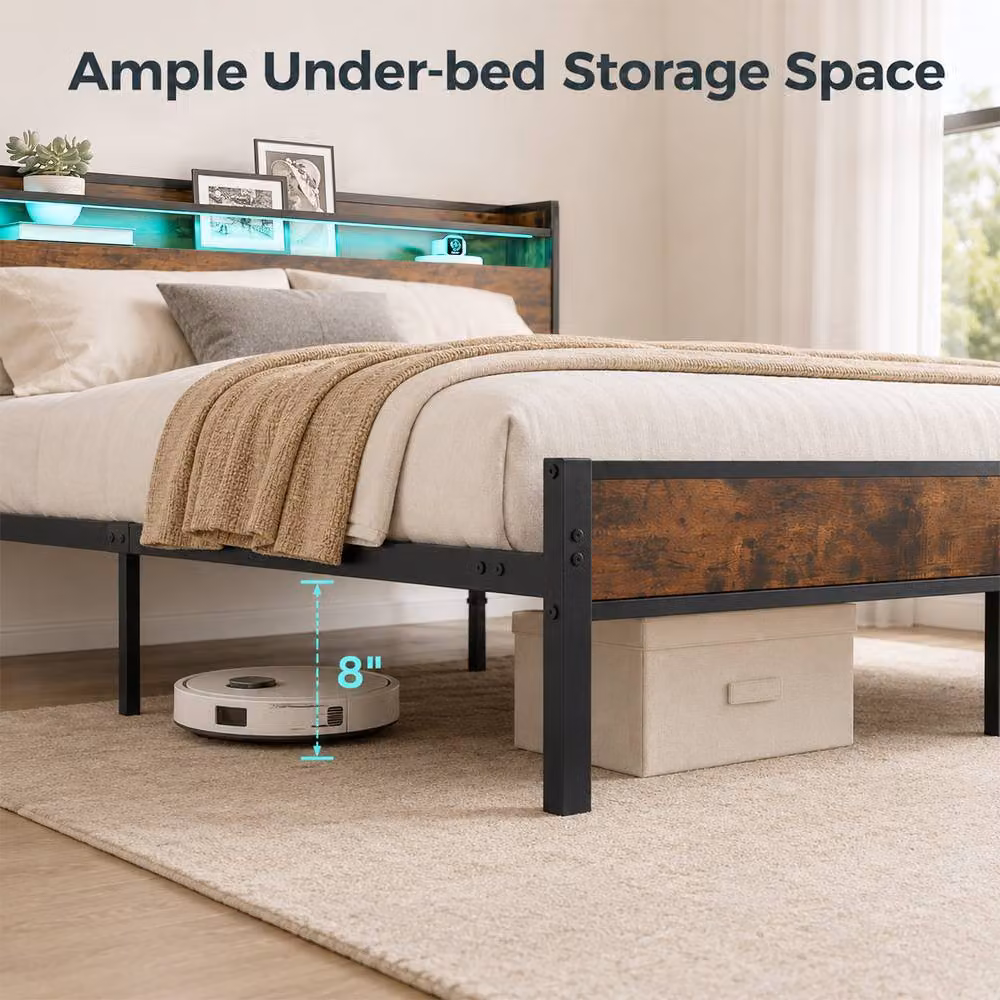 Costway King Size Metal Bed Frame in Black with LED Lights, USB Charging Port and Side Compartments (180x200 cm) – 7