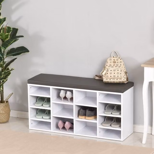 HOMCOM Modern White Multi-Storage Shoe Rack with Adjustable Shelves