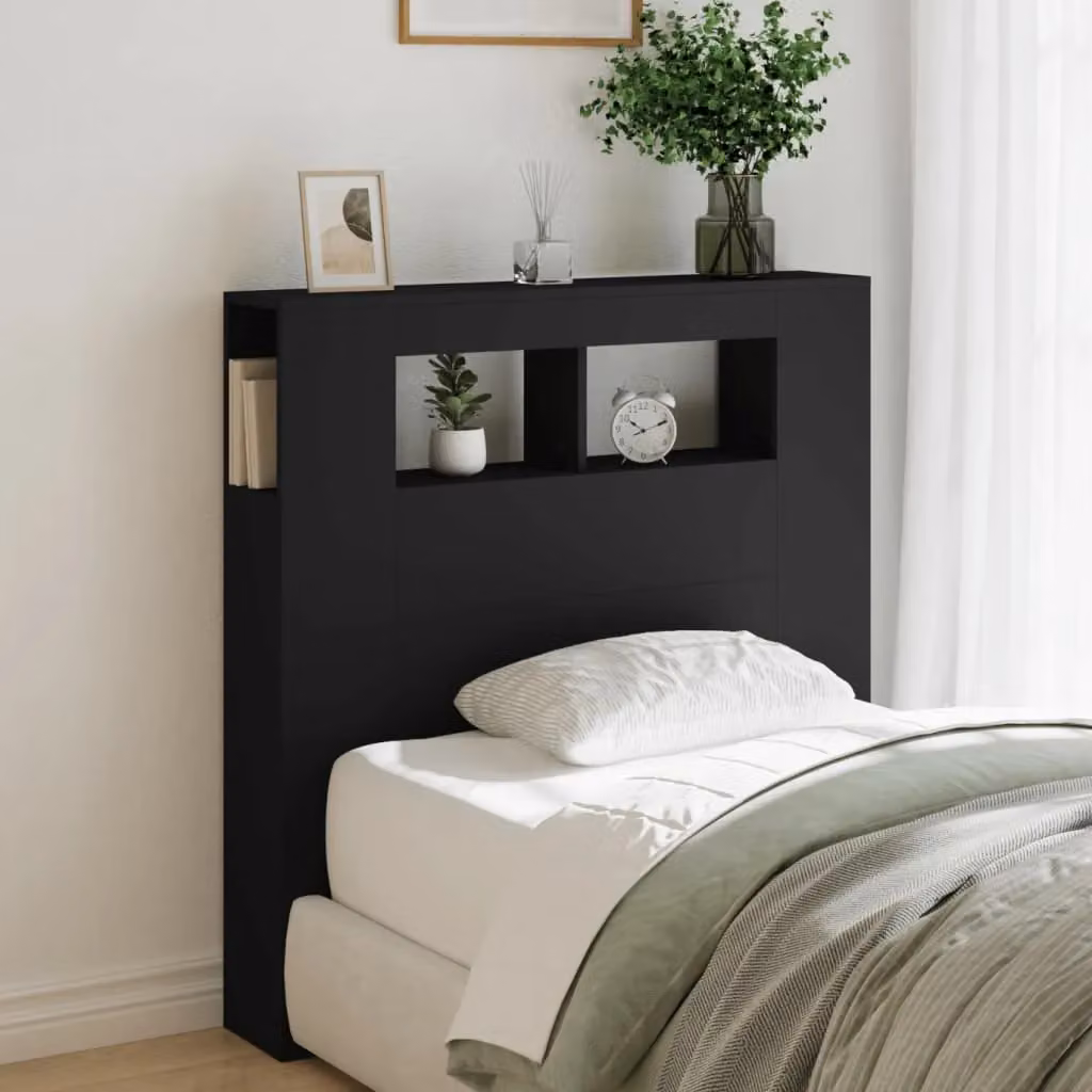 Berkfield Home Black LED Headboard with Integrated Lighting, Shelf and USB Charging Port, W/D/H: 100 x 18.5 x 103.5 cm – 4
