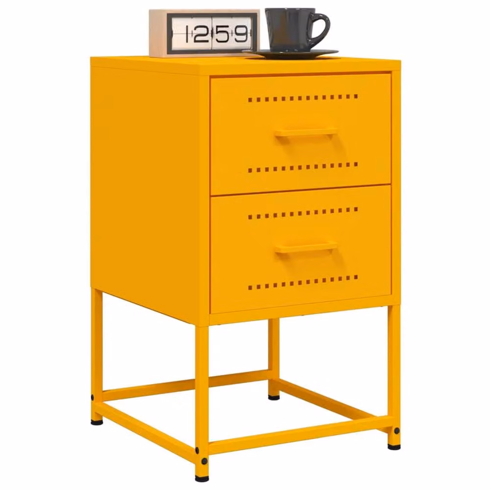 Berkfield Home Set of 2 Durable Metal Bedside Cabinets in Mustard Yellow, W/D/H: 36 x 39 x 60.5 cm – 2