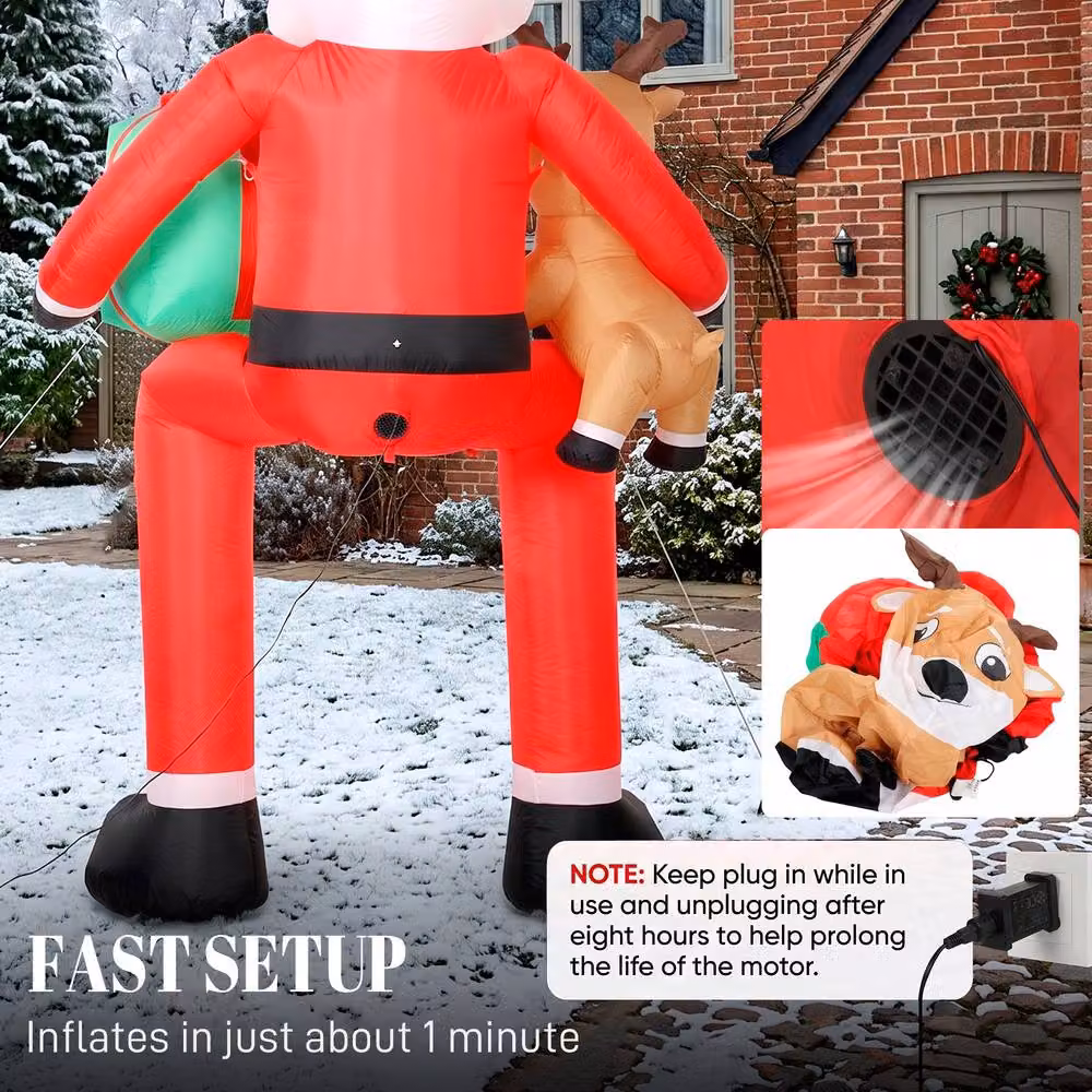 OUTSUNNY Giant Christmas Inflatable Hanging Santa Claus with Reindeer in Red and Brown – 3