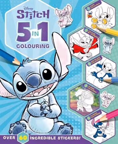 Walt Disney Stitch 5 in 1 Colouring Paperback Book, Multicolour, H x W: 26.5 x 21.6 cm