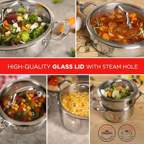 Kuhn Rikon 3-Piece Stainless Steel Cookware Set with Glass Lids in Silver – 4