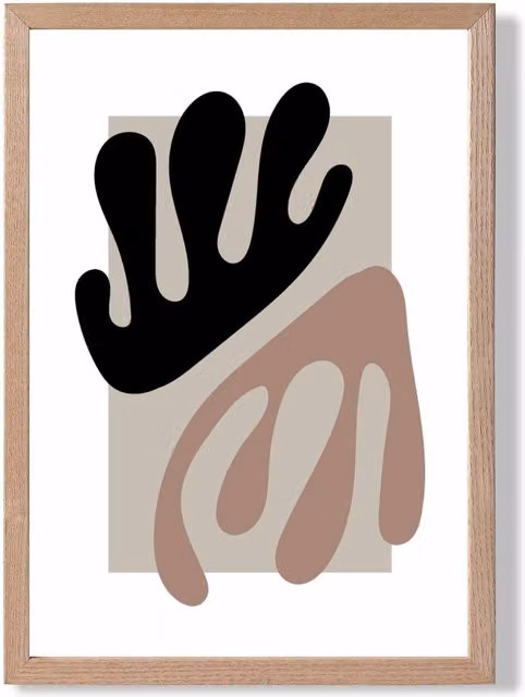 ARTZE Matisse Floral Cutout Beige and Brown Framed Botanical Print with Oak Frame, Size: A3 – 1