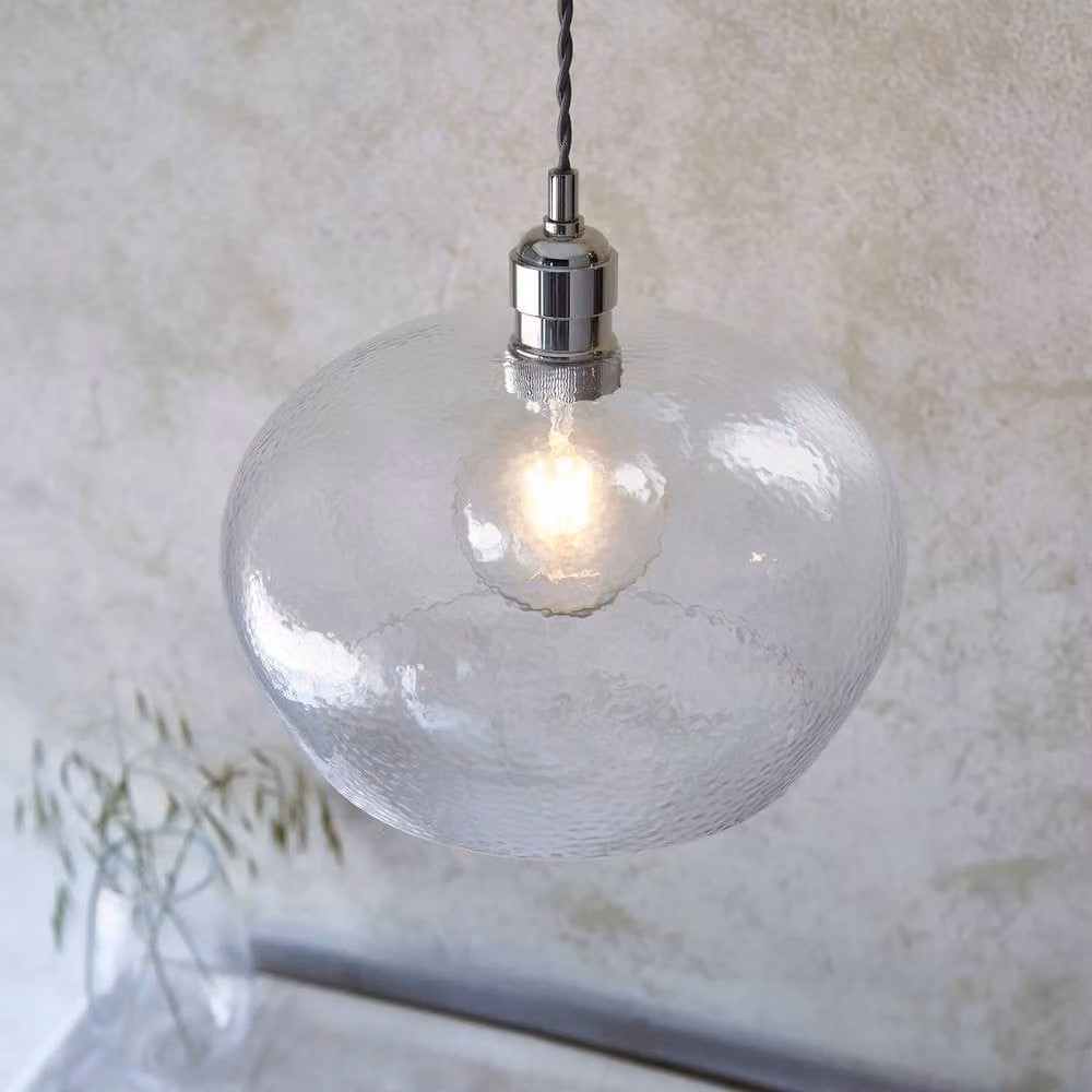 Netlighting Livorno Dome Pendant Light with Grey Hammered Glass and Height Adjustable Design – 2