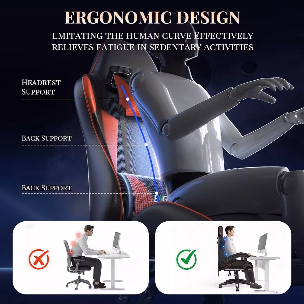 Gartistgo Red Gaming Chair with Massage, Footrest, Adjustable Recline and 360 Degree Swivel – 3