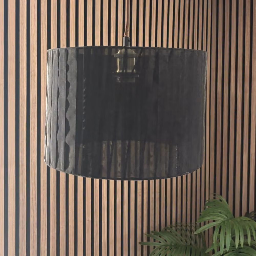 CGC Lighting Sylvie Silk Pleated Round Drum Lamp Shade in Black, Diameter: 30 cm – 4