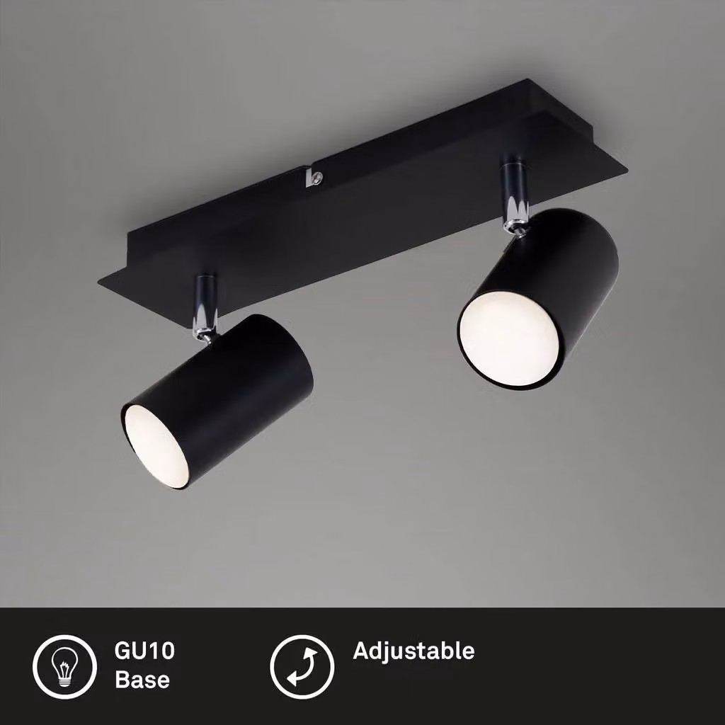 Briloner Modern Black Adjustable Metal Ceiling Light with 2x GU10 Sockets (Max 40W) – 3