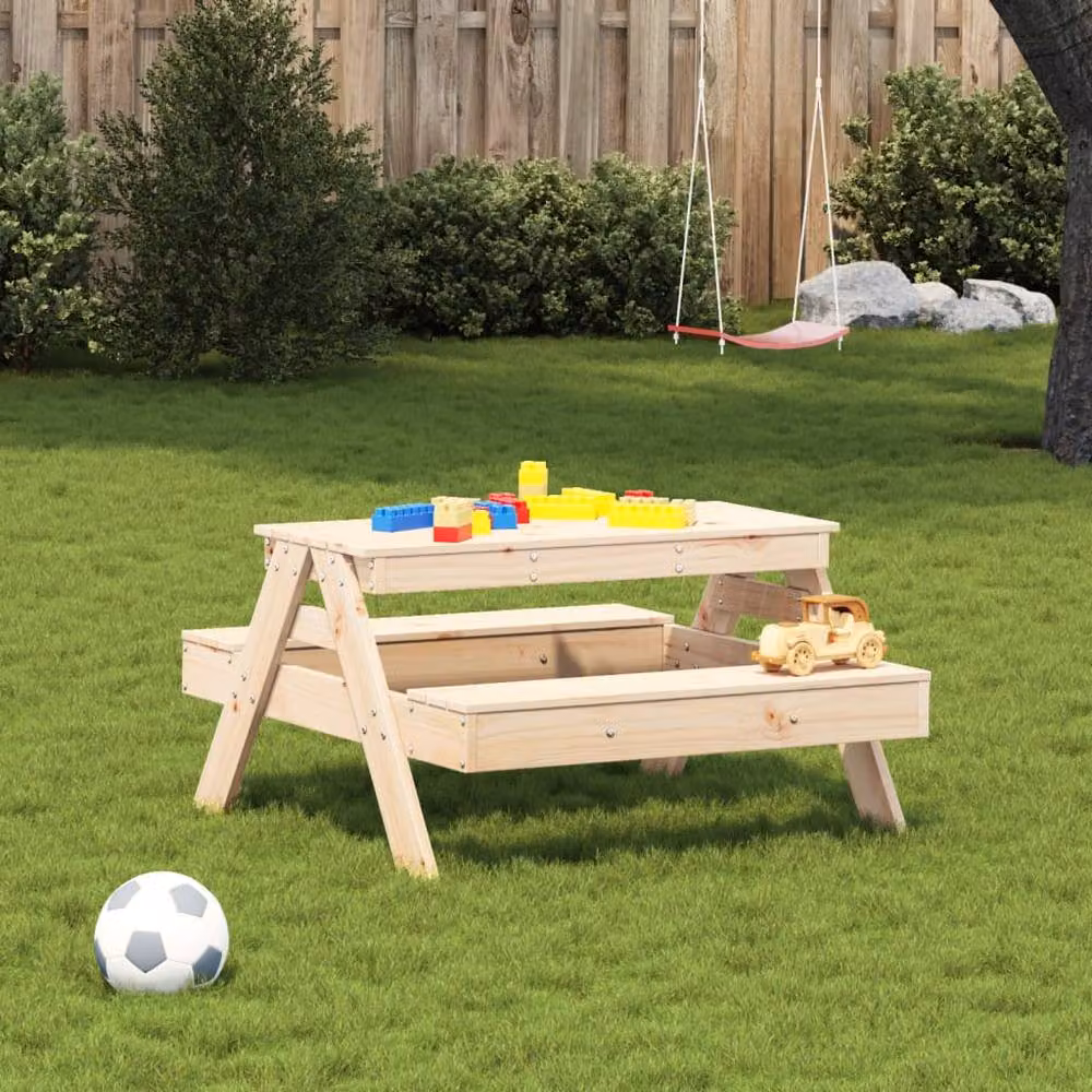 Berkfield Home Picnic Table for Kids in Light Brown Solid Pine, W/D/H: 88 x 97 x 52 cm – 3